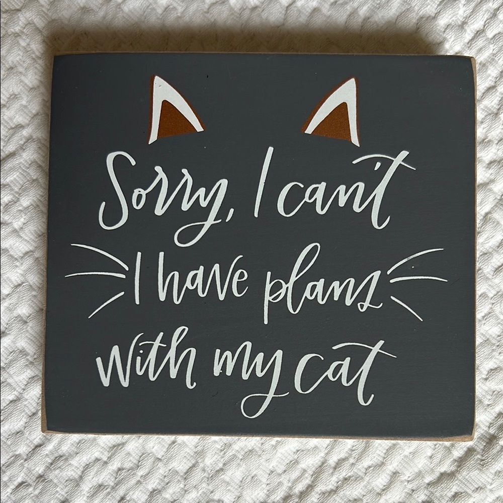 Gray Cat-Themed Decorative Sign